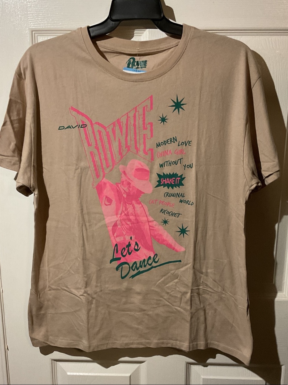 David Bowie “Let's Dance" Graphic Tee - Beige with Pink Print